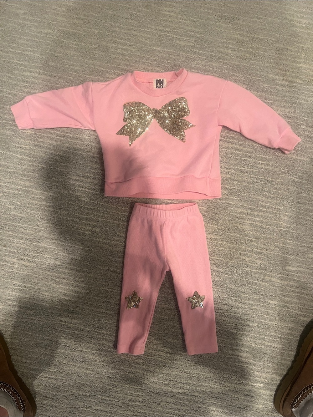 Pink Sequin Bow Sweatshirt & Legging Set 6 months